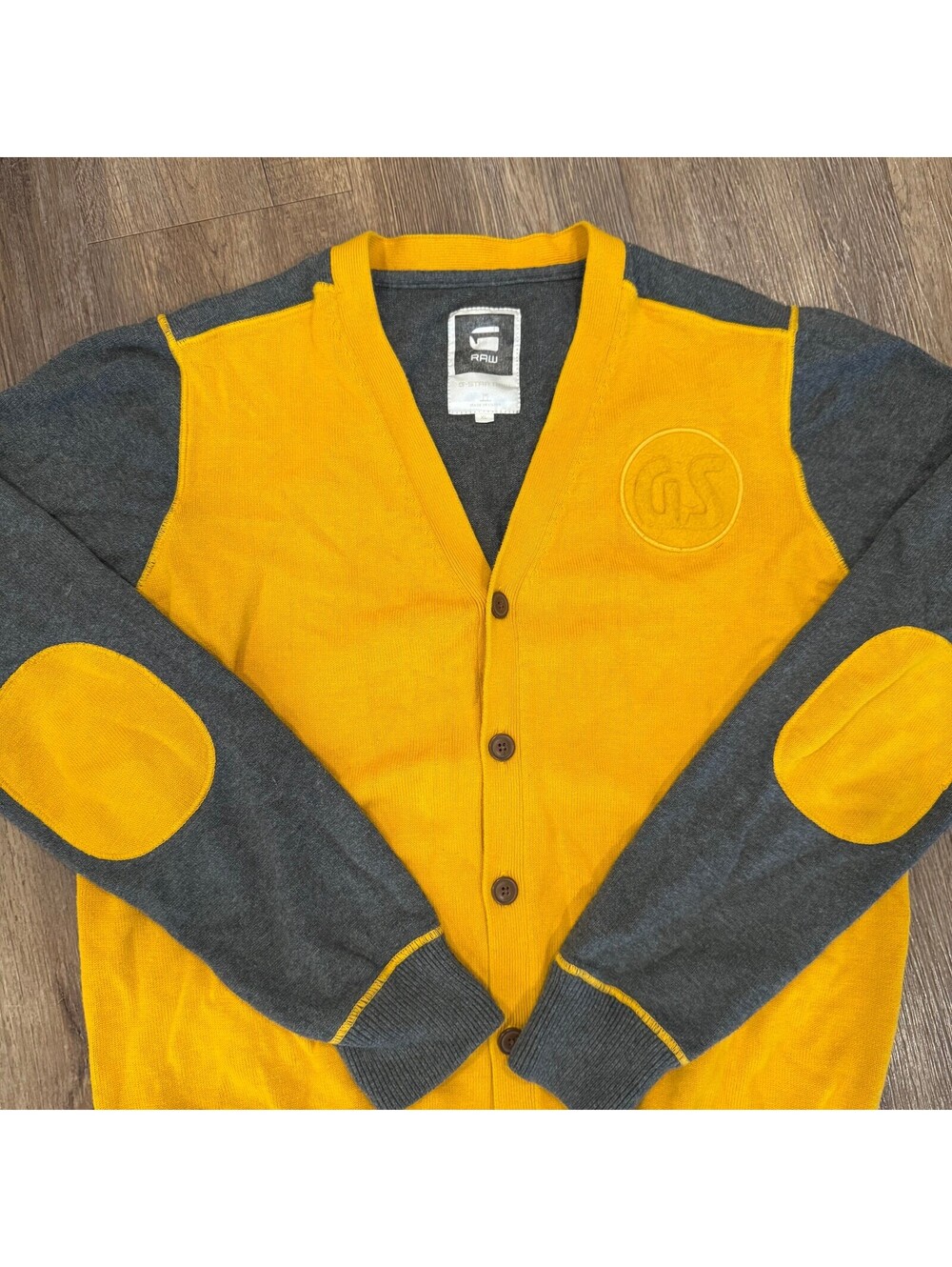 G-Star RAW News CLR Block Cardigan Knit Sweater XL Yellow and Gray - Picture 8 of 9